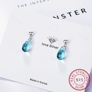 STERLING SILVER Blue water drop post earrings.